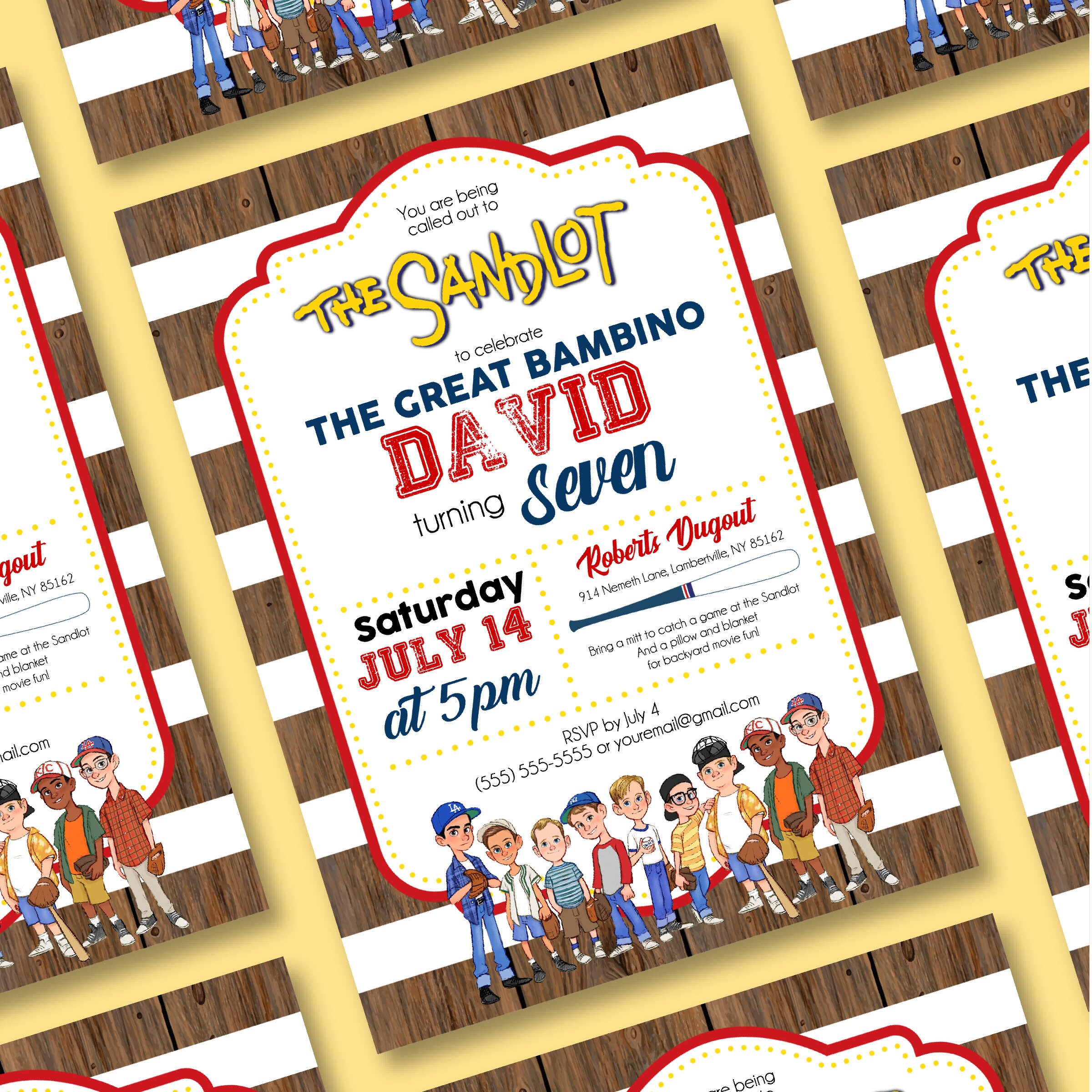 Sandlot Baseball Bambino Birthday Invitation Template, Kids Birthday ...