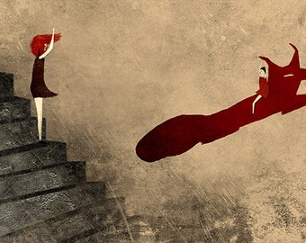 Lámina decorativa, ilustración de despedida, decoración de pared, cuento, ilustración impresa, ilustración de amistad, zorro rojo volador