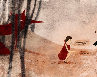 Lámina decorativa, ilustración rosa, ilustración amistad, ilustración cuento, ilustración impresa, decoración pared, amistad, quieres jugar