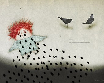 Ilustración tristeza, lágrimas negras, ilustración peces, pintura oscura, mar negro, pintura de terror, decoración pared, poesía ilustrada