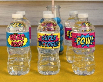 Superhero Water Bottle Labels • 25 Personalized Labels • 2"• PRINTED