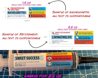 Prescription Jello Syringe Labels • Labels Only • Printed