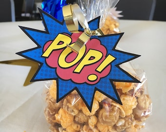 Superhero Popcorn Favor Tags: DB Colors (PDF Download)