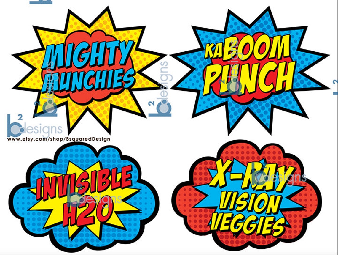 Superhero Food Cards Custom Text 1/4 Page Size printable - Etsy