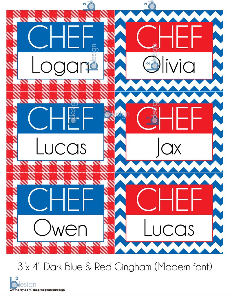 Chef Hat Stickers With Names Printable Etsy