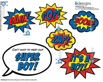 Superhero Baby Shower • Cake Topper • It's a Boy •  INSTANT DOWNLOAD