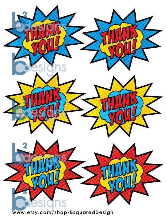 superhero thank you stickers pc instant download etsy singapore