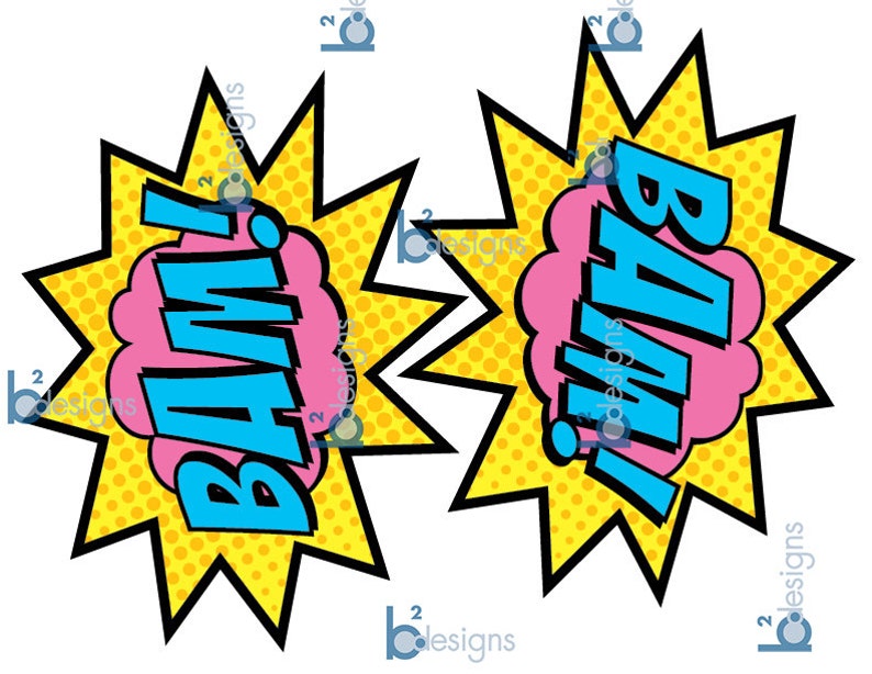 Superhero Signs Boom Pow Zap Bam Pow 1/2 Page Signs Etsy
