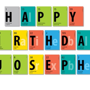 Periodic Table Banner Happy Birthday Name Science Party Banner Printable image 1