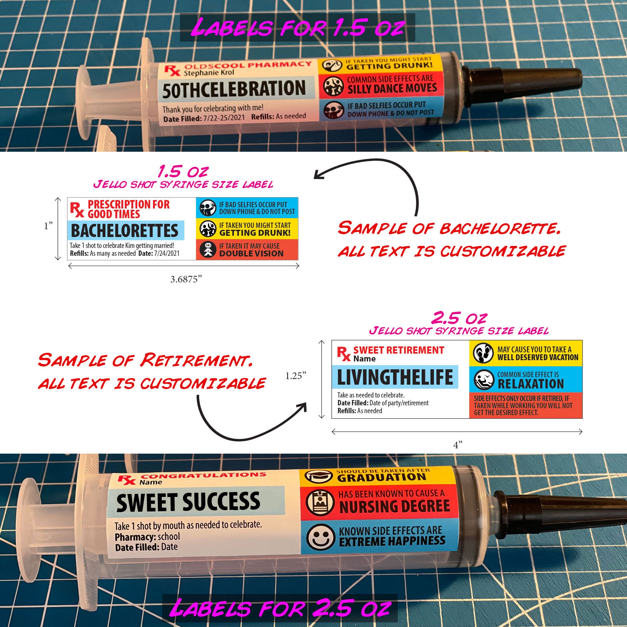 Prescription Labels Jello Syringe • 2.5 Oz and 1.5 Oz • Custom Design ...