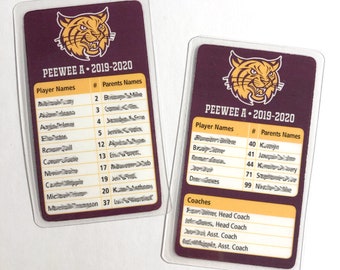 Custom Sports Team Roster Cards: Laminated Business Card Size