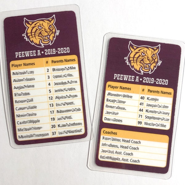 Sports Roster Cards • Team Roster Cards • Business Card size