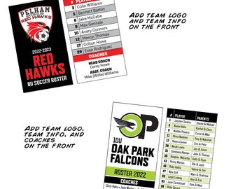 Sports Roster Cards • Team Roster Cards • Business Card SMALL or Index Card Sized • PRINTABLE