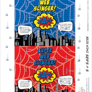 Superhero Silly String Labels • 5 x 5.625 • DBRY Color scheme: Dark blue, red, yellow • INSTANT DOWNLOAD