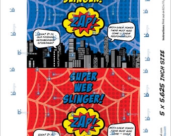 Superhero Silly String Labels • 5 x 5.625 • DBRY Color scheme: Dark blue, red, yellow • INSTANT DOWNLOAD