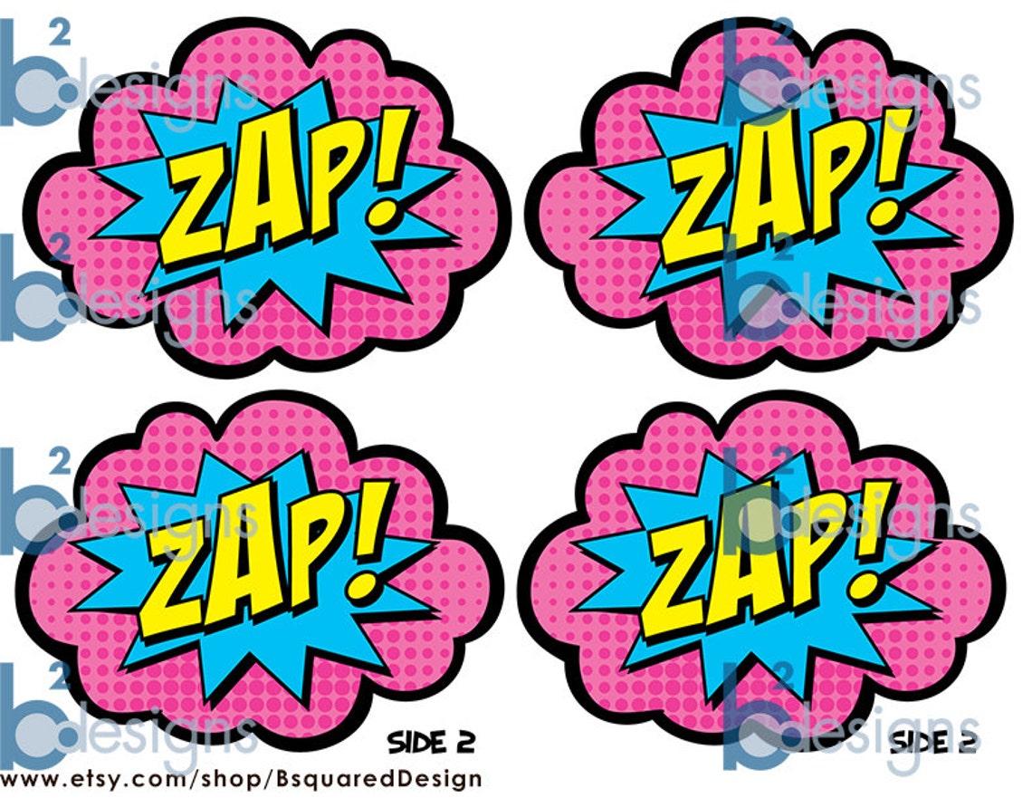 Superhero Signs Boom Pow Zap Bam Pow 1/4 page signs Etsy España
