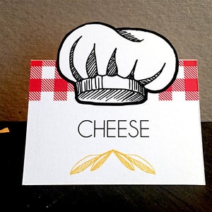 Barracas de comida para festas culinárias • Cartões de comida para festas de pizza • Chapéu de chef
