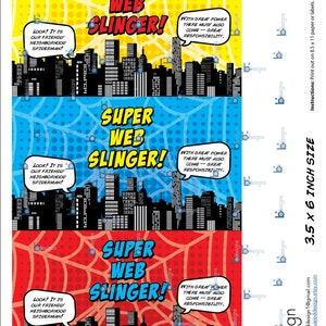 Superhero Silly String Labels • 3.5&quot; x 6&quot; • BRY Color Scheme: Cyan Blue, Red, Yellow • INSTANT DOWNLOAD