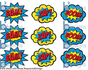 Superhero Cupcake Toppers • Boom, Bam, Zap, Pow, and Pop • PC color • INSTANT DOWNLOAD