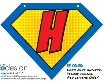 Superhero Symbol Banner  • Large • Happy Birthday • DB Color / Blue Outline Only • INSTANT DOWNLOAD