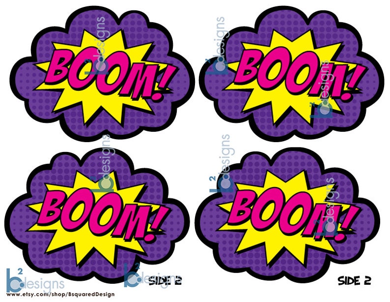 Superhero Signs Boom Pow Zap Bam Pow 1/4 Page Signs Etsy