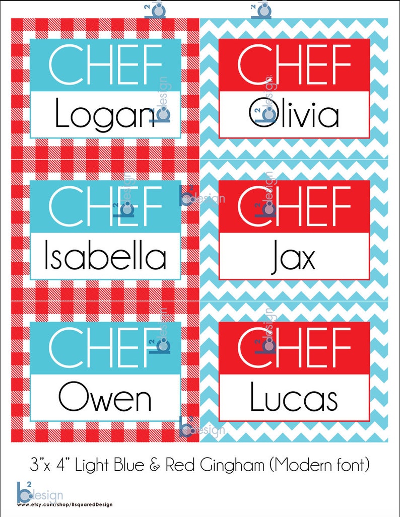 Chef Hat Stickers With Names Printable Etsy Australia