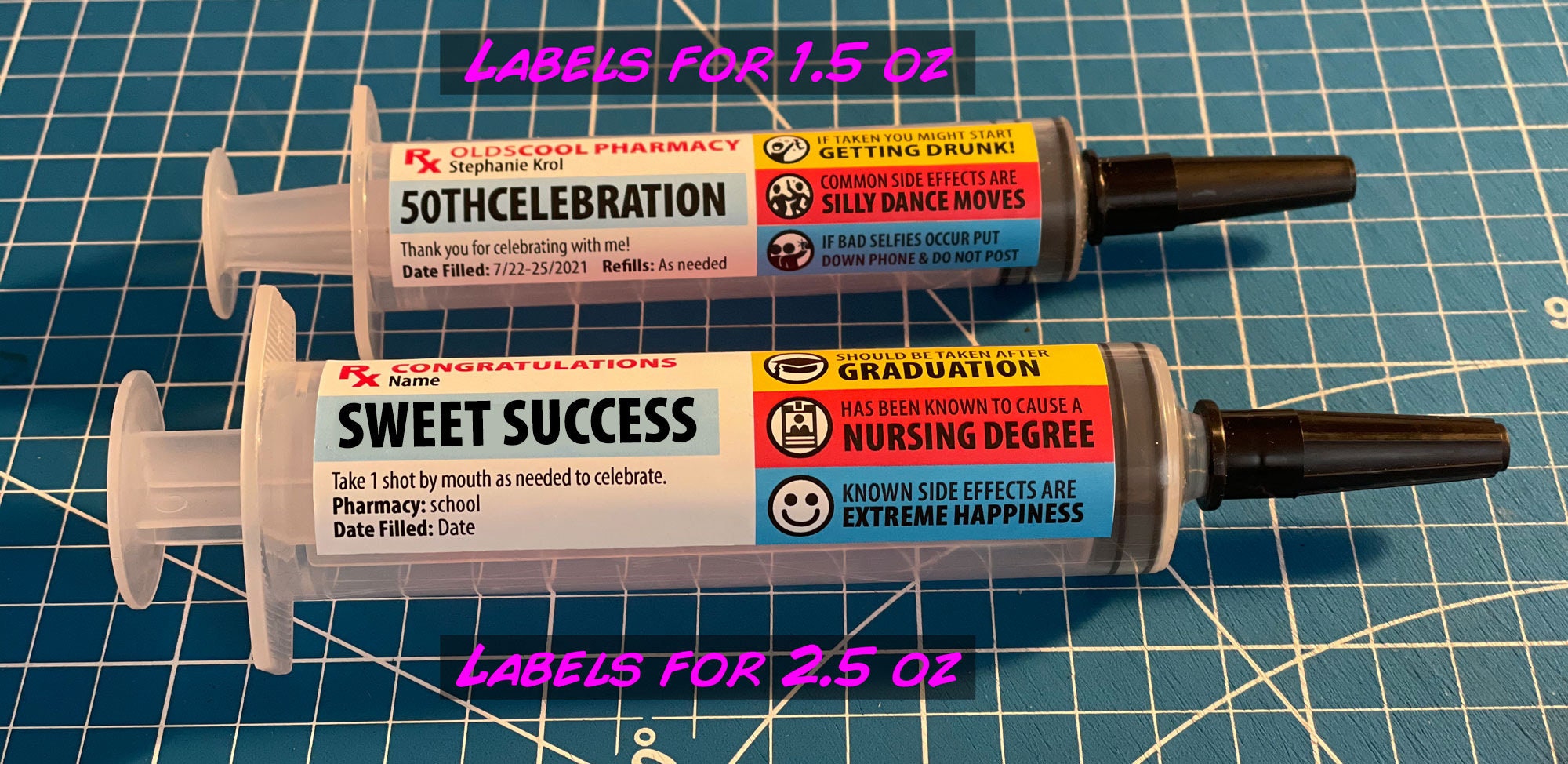 Prescription Labels Jello Syringe 2.5 oz and 1.5 oz Custom Etsy