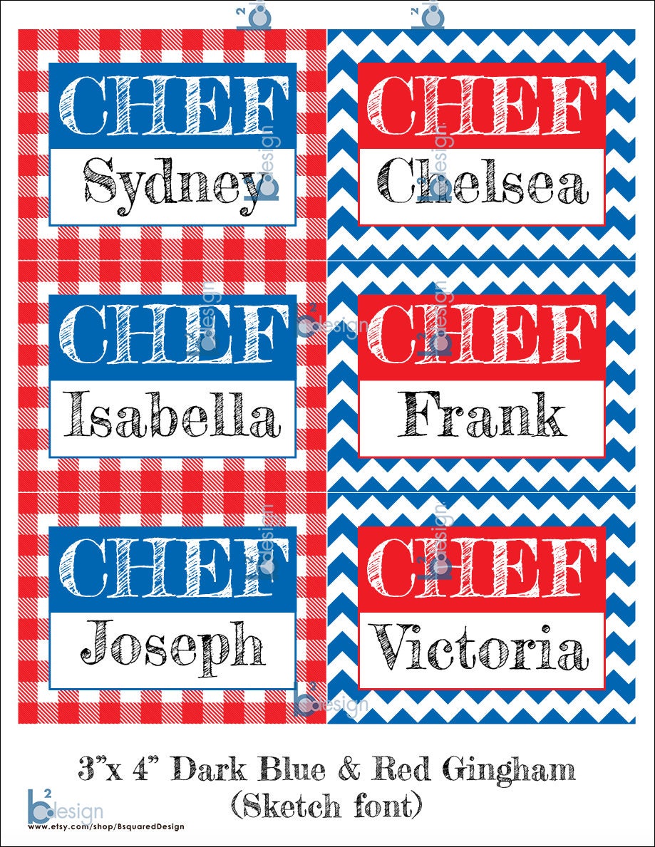 Chef Hat Stickers • With Names • Printable - Etsy