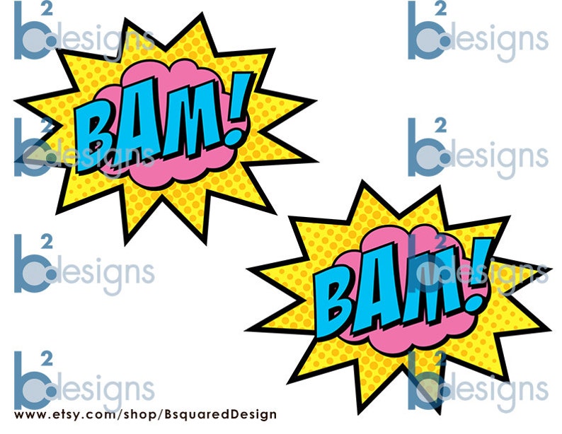 Superhero Signs Boom Pow Zap Bam Pow 1/4 Page Signs Etsy