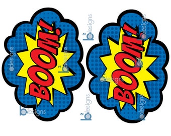 Superhero Signs • Boom, Pow, Zap, Bam, Pow • 1/2 page signs • DB color • Front to Back • INSTANT DOWNLOAD