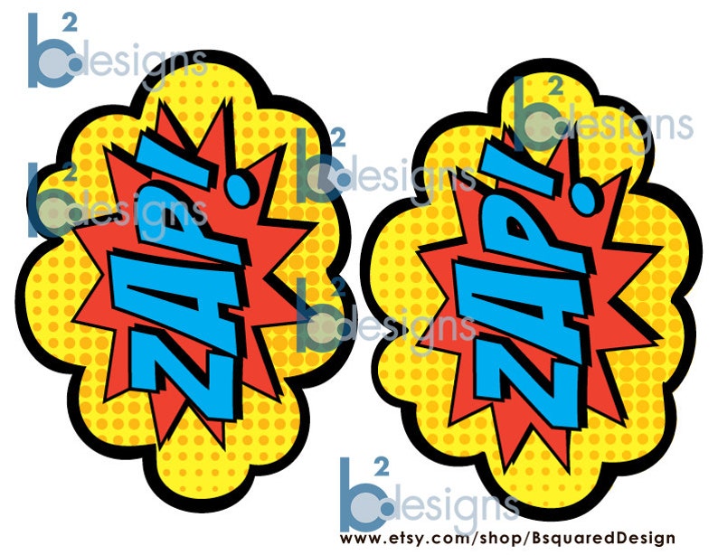 Superhero Signs Boom Pow Zap Bam Pow 1/2 page signs Etsy