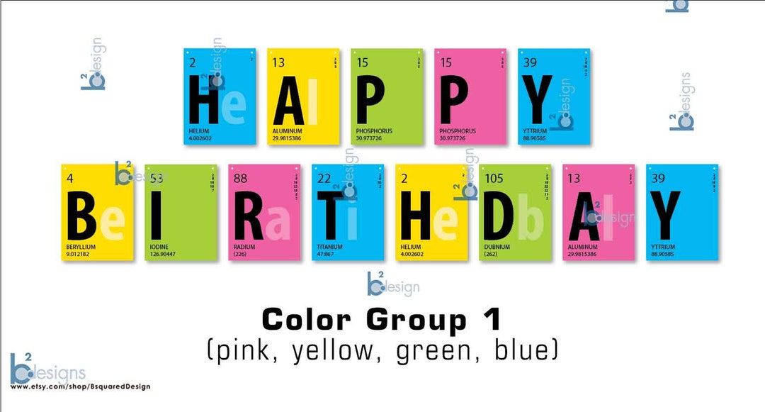 Periodic Table Banner • Happy Birthday Banner • 8.5 X 11 • Color Group ...