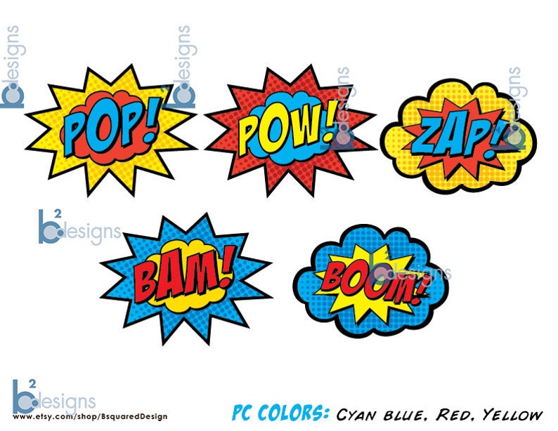 Superhero Signs Boom Pow Zap Bam Pop 8.5 X 11 Etsy
