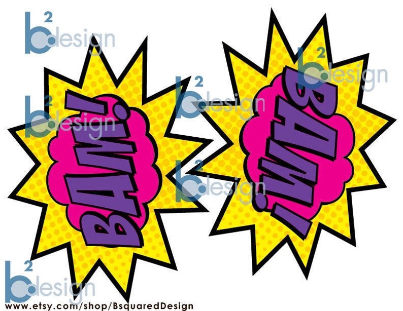 Superhero Signs Boom Pow Zap Bam Pow 1/2 Page Signs Etsy