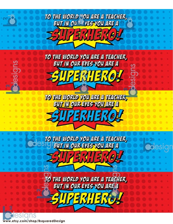 superhero teacher water bottle labels v4 pc color instant download superhero water bottle labels