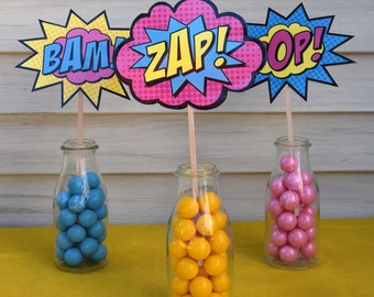 Boom, Pow, Zap, Bam, Pop Table/Cupcake Tower Deocrations MEDIUM