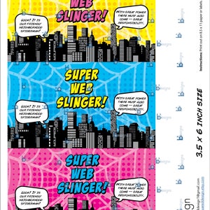 Superhero Silly String Labels • 3.5&quot; x 6&quot; • BPY Color Scheme: Cyan Blue, Pink, Yellow • INSTANT DOWNLOAD