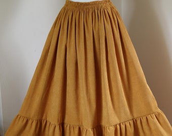 Midi Mustard/Gold Corduroy Skirt with side pockets