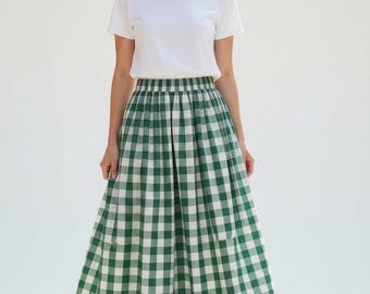 ポロ ラルフローレン ギンガム リネン ラップスカート ネイビー