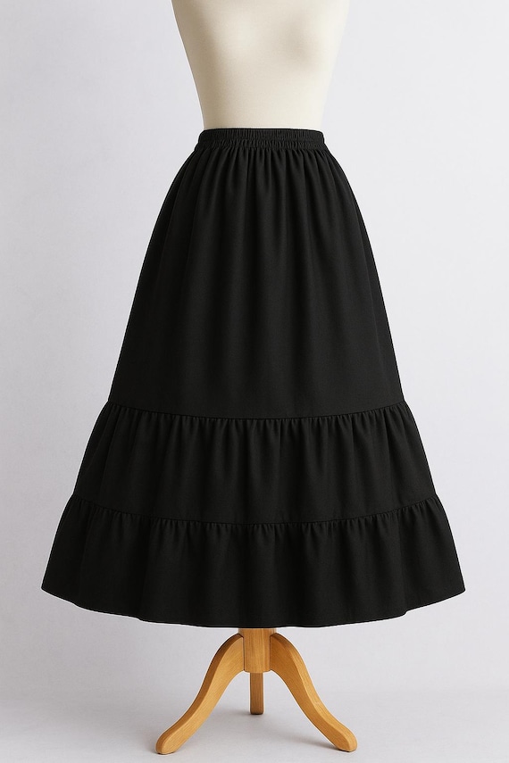 Black Cotton Maxi Skirt with Pockets, 36" Length,100% Cotton Long Skirt – Custom Waist Size, Machine Washable,