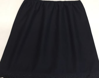 Black Cotton Half Slip Petticoat: Broderie Anglaise Trim, UK Size 8-18
