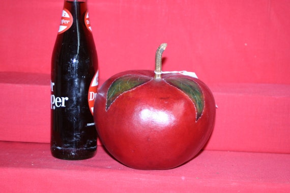 Apple Gourd Leather dyed Deep Red with Green leaves