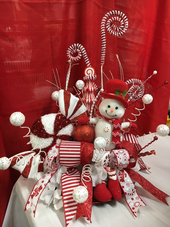 Snowman Christmas Candy Cane Centerpiece
