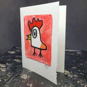 Cartão de felicitações pintado à mão, presente, pequena obra de arte, arte original / Freddie, o frango