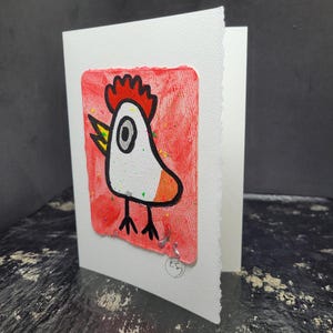 Cartão de felicitações pintado à mão, presente, pequena obra de arte, arte original / Freddie, o frango