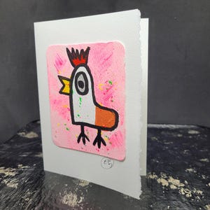 Cartão de felicitações pintado à mão, presente, pequena obra de arte, arte original / Freddie, o frango