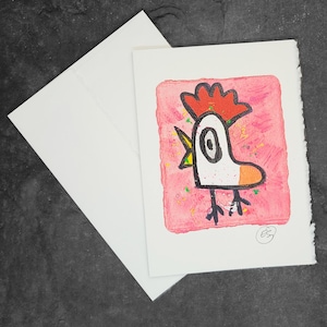 Carte de voeux peinte à la main, cadeau, petite oeuvre d'art, oeuvre d'art originale / Freddie le poulet