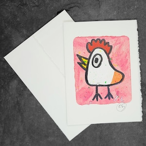 Carte de voeux peinte à la main, cadeau, petite oeuvre d'art, oeuvre d'art originale / Freddie le poulet