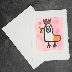 Carte de voeux peinte à la main, cadeau, petite oeuvre d'art, oeuvre d'art originale / Freddie le poulet