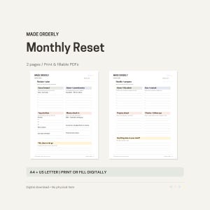 Monthly Reset Planner for Tasks and Home Admin - Printable & Fillable PDF